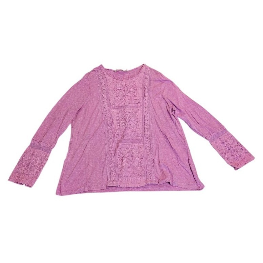 Soft Surroundings Pink Purple Lace Embroidered Boho Women Plus Size 3X Top